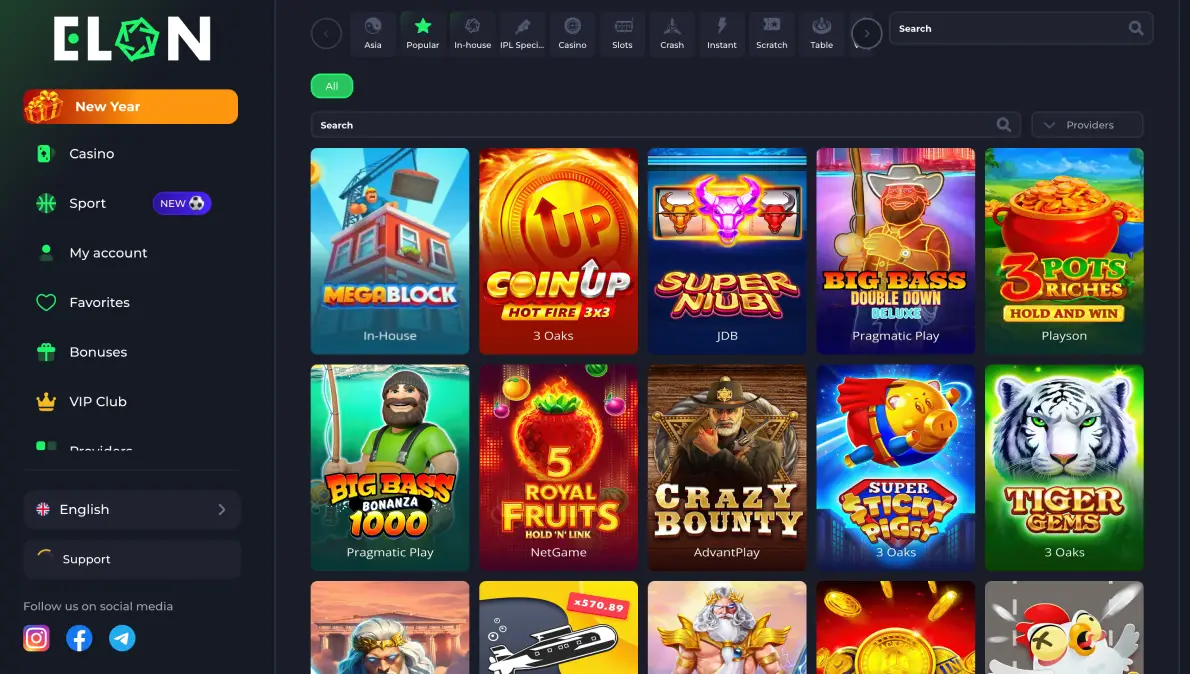 Slots and Live Games at Elon Online Casino