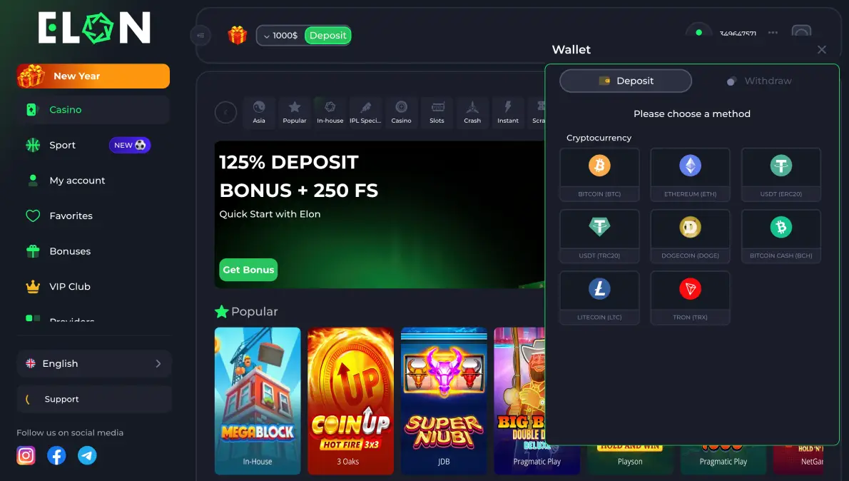 First Deposit Bonus at Elon Casino in Bangladesh