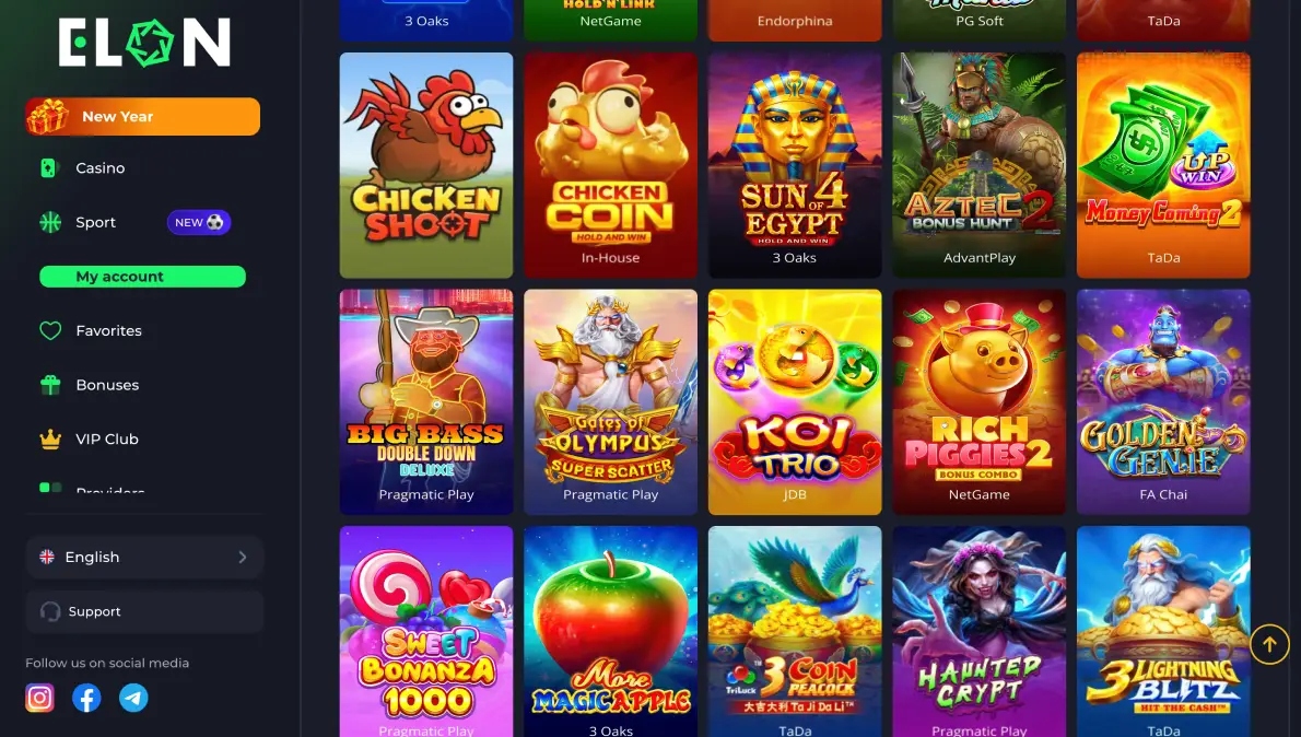 Login to the official Elon Casino website