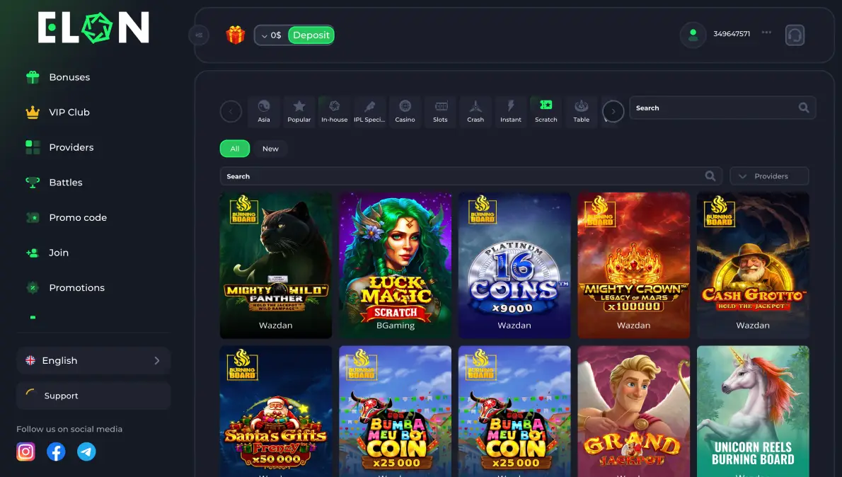 Play at Elon Casino in Bangladesh immediately after registration